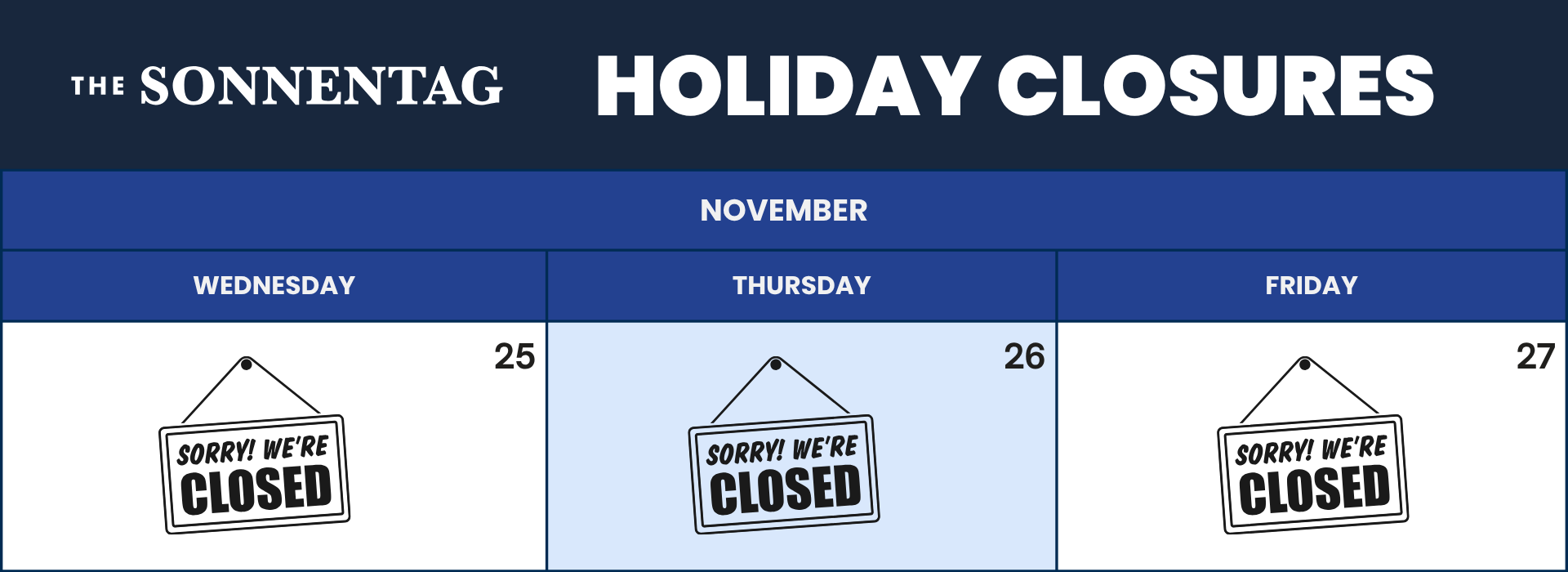 Thanksgiving Hours at The Sonnentag